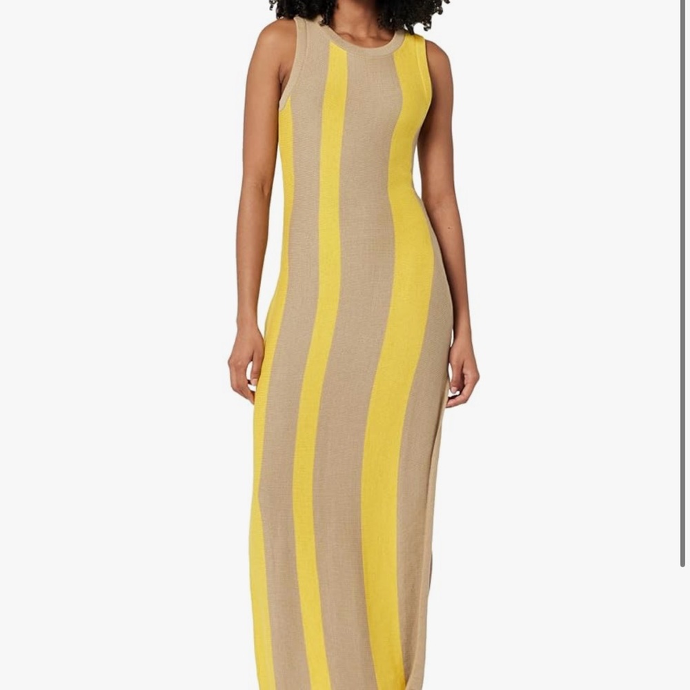Sleeveless Maxi Knit Dress in Yellow and Tan